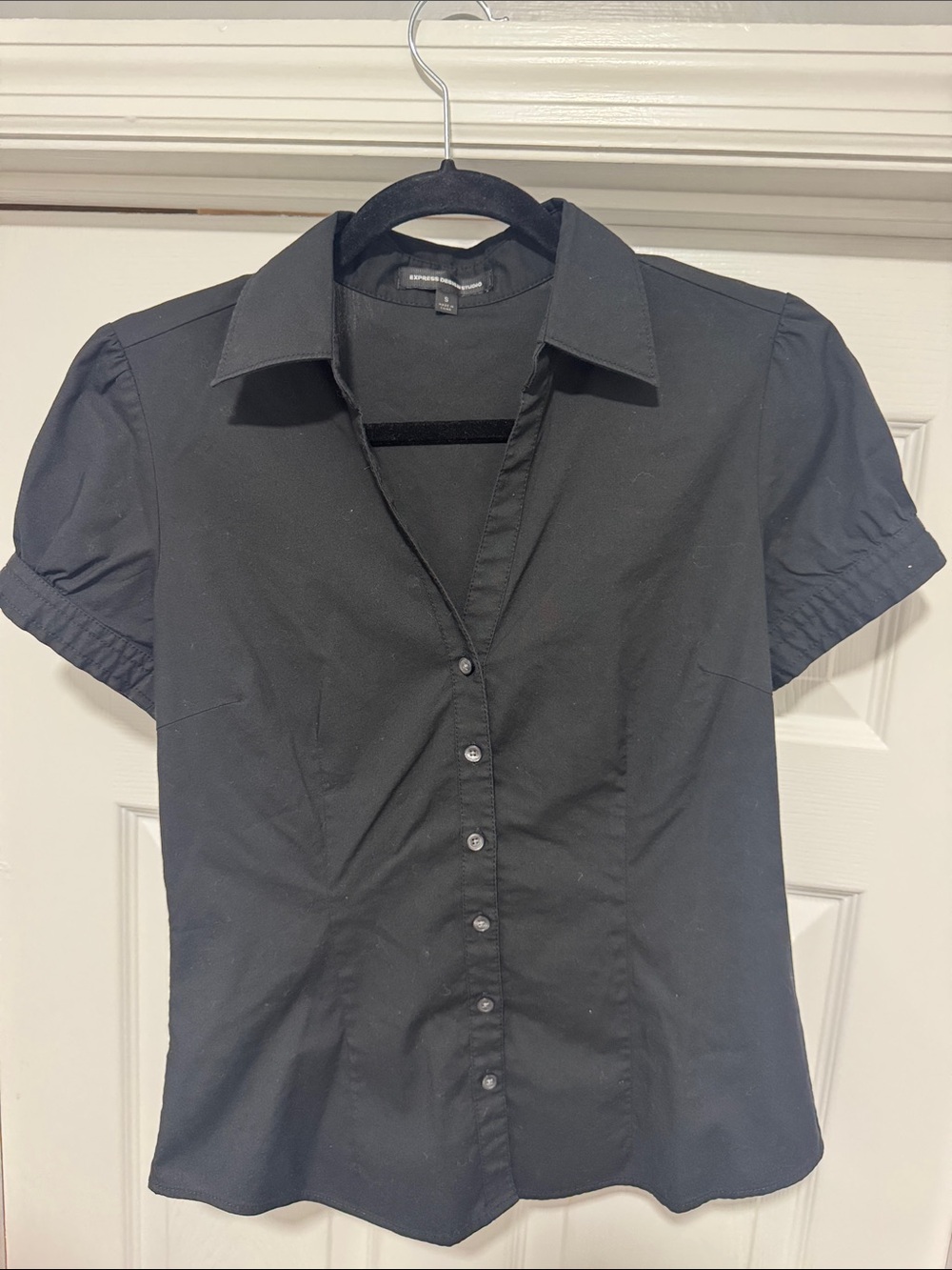 Express Black Short-Sleeve Button-Down Shirt for Men